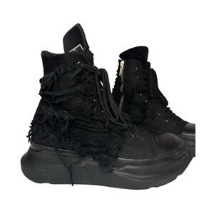Rick Owens DRKSHDW Gethsemane High-Top Sneakers EU 45 Distressed Abstract Denim